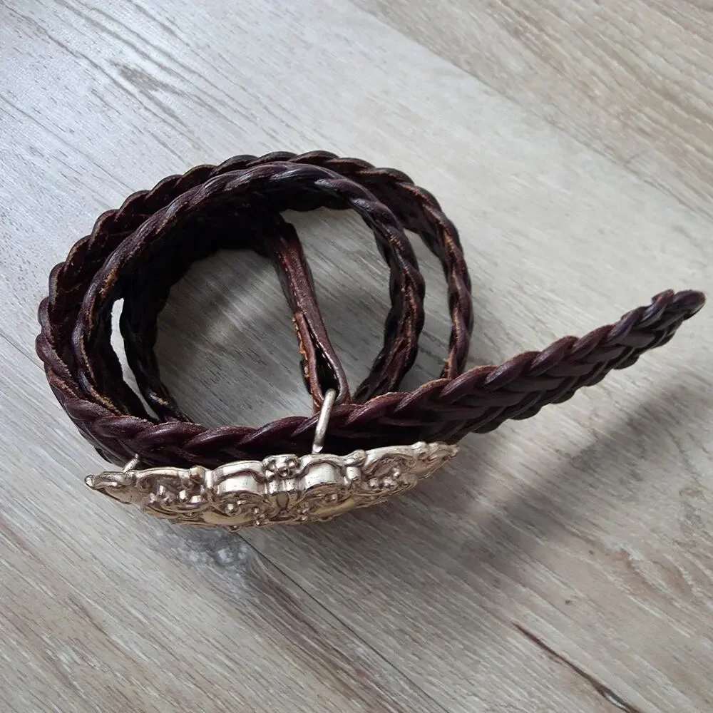 Vintage Taiwan R.O.C. Brown Braided Leather Belt sz Extra Large Retro Casual